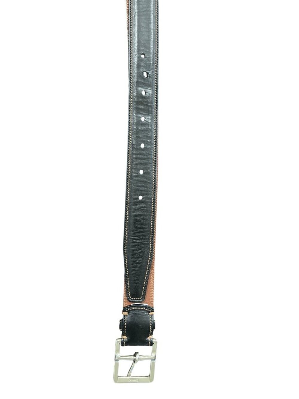 Coach Size 42 Calf Skin Leather Belt Black & Brown With Silver Buckle - Picture 3 of 6